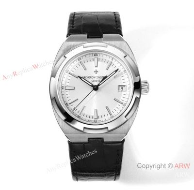 Superclone Vacheron Constantin Overseas Date AOF Cal.5100 Watch Silver Dial Leather Strap